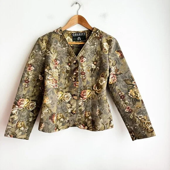 Vintage Sheriff Collection Couch Floral Tapestry Print Cropped Fitted Jacket S - Picture 6 of 6
